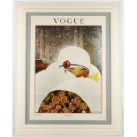 Vogue 1969, a studio framed art poster of an Art Deco lady in snowy February, together with a