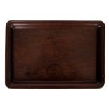 A CHINESE HONGMU RECTANGULAR TRAY. Late Qing. Well patinated and with an attractive grain, the