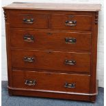 Stained oak 1930's chest of 2 over 3 drawers, copper finish handles, 105cm wide