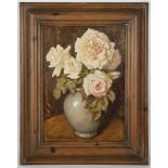 Lewis Baumer (fl. 1890-1930), still life vase with roses, oil on board, signed to lower right, 33.