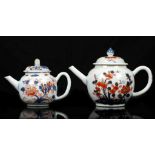 TWO CHINESE IMARI TEAPOTS. Qing Dynasty, Kangxi. Of globular form, decorated with flowers, 14 / 11cm