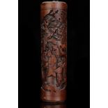 A CHINESE BAMBOO PARFUMIER. Qing Dynasty, 18th Century. Of cylindrical form, the surface carved in