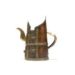 A COPPER AND BRASS MONK’S HAT EWER. 19th Century. The outer surface covered in sheets of metal