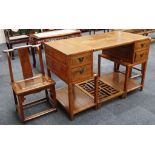 A Chinese wood seven piece 'Doctor's travelling' desk, with two pedestals and drawers on a pair of