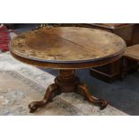 A Victorian marquetry inlaid circular topped breakfast table on pedestal and tripod base, 4ft