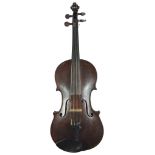 A 19th Century Bohemian violin with dark patination, one piece back, length of the back plate