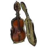 A Derazey School cello, c.1870, length of back plate 74.5cm; with two bows, one with gold mount