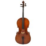 A 1985 cello with rosewood pegs, F holes and fine tuning to each string on the ebony tail piece,