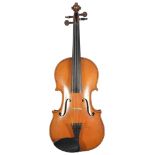 A 19th Century Mirecourt violin, with two piece back and chin rest etc, length of the back plate