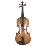 A German violin, possibly Dresden school c.1880, with boxwood and ebony peg and one piece back,
