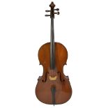 A German cello c.1900, with fine tuning to two strings, sold with a gig stand (2)