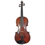 A Neuner School, c.1870 violin with one piece back with E string tuner and chin rest, length of
