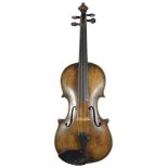 A good 19th Century Austrian violin, with scrolling peg box, F holes, fine tuning on tail piece, and