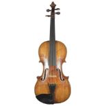 A 19th Century South German violin, with one piece back, indistinctly branded on the sound board,