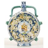 AN ITALIAN MAIOLICA ARMORIAL MOON FLASK, 19th century, both sides decorated with a central coat of