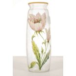 A GLASS VASE IN THE MANNER OF BACCARAT, circa 1900, finely enamelled with a pink poppy on an