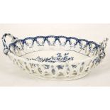 A WORCESTER BASKET, circa 1770, the oval shape printed in blue with the 'Pinecone' pattern, the