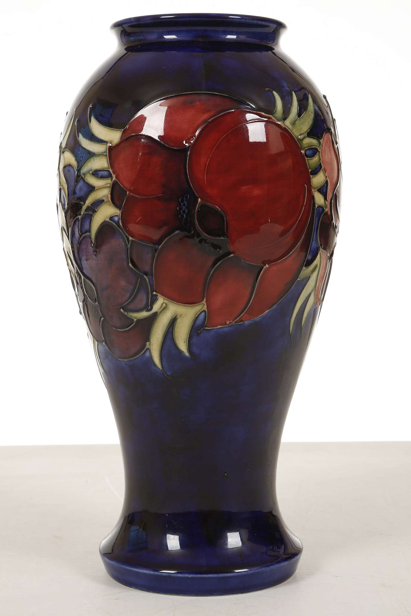 A WALTER MOORCROFT 'ANEMONE' VASE, circa 1950, of inverted baluster shape, decorated with a wide - Image 2 of 4