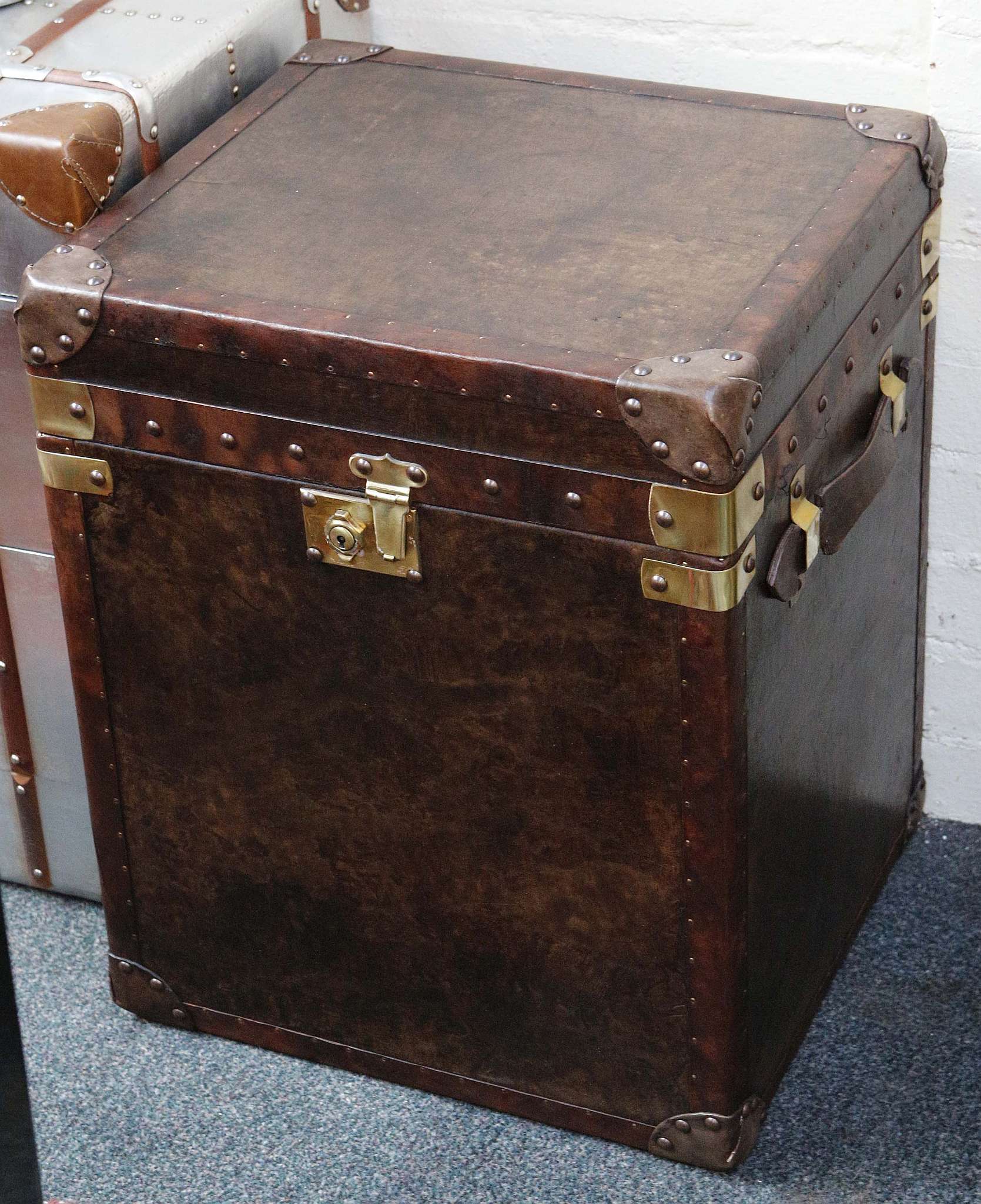 A pair of leather clad trunks, 55 h x 46cm wide (2) - Image 2 of 2