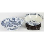 A CHINESE BOWL AND A CONTINENTAL DISH, 19th century, the bowl decorated in blue with Oriental