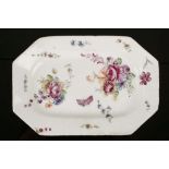 A BOW PLATTER, circa 1754, of elongated octagonal shape, finely painted with sprays and scattered