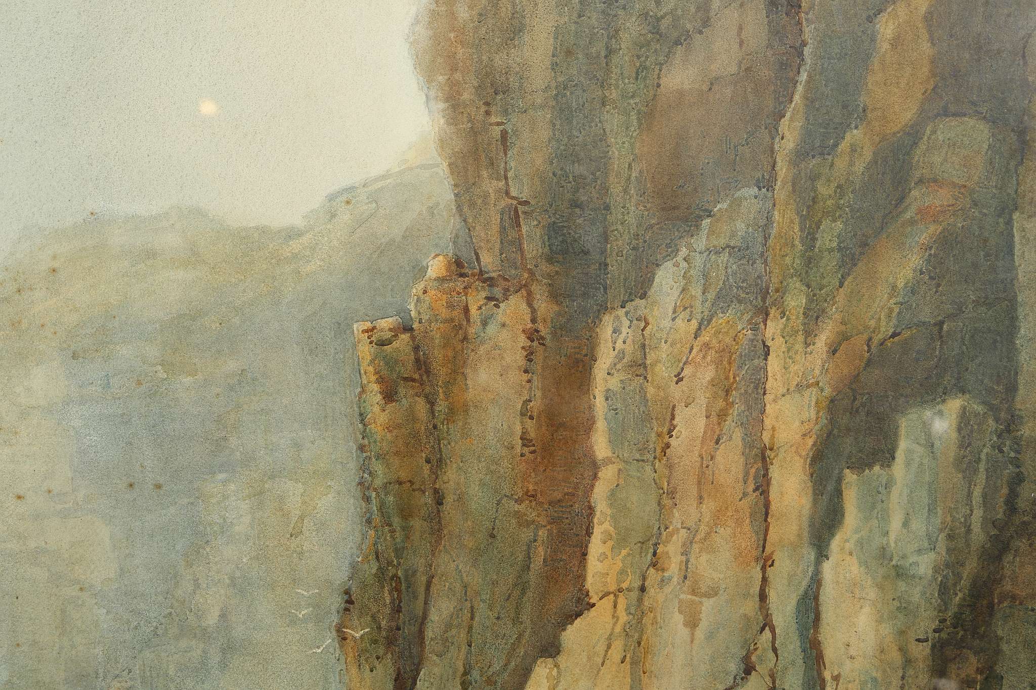 Reginald Smith 1855-1925, 'Sea Cliffs', a large marine watercolour showing crashing waves and bird - Image 4 of 7