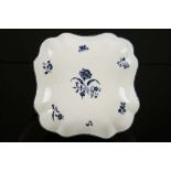 A WORCESTER DESSERT DISH, circa 1770, of unusual lobed square shape, printed in blue with the '