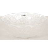 A LALIQUE 'PINSONS' PATTERN FROSTED GLASS BOWL, post-war, moulded with birds perched amongst