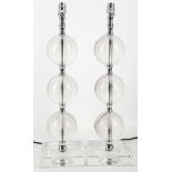 Table lamps, a pair, with glass ball supports, 54cm high (2)