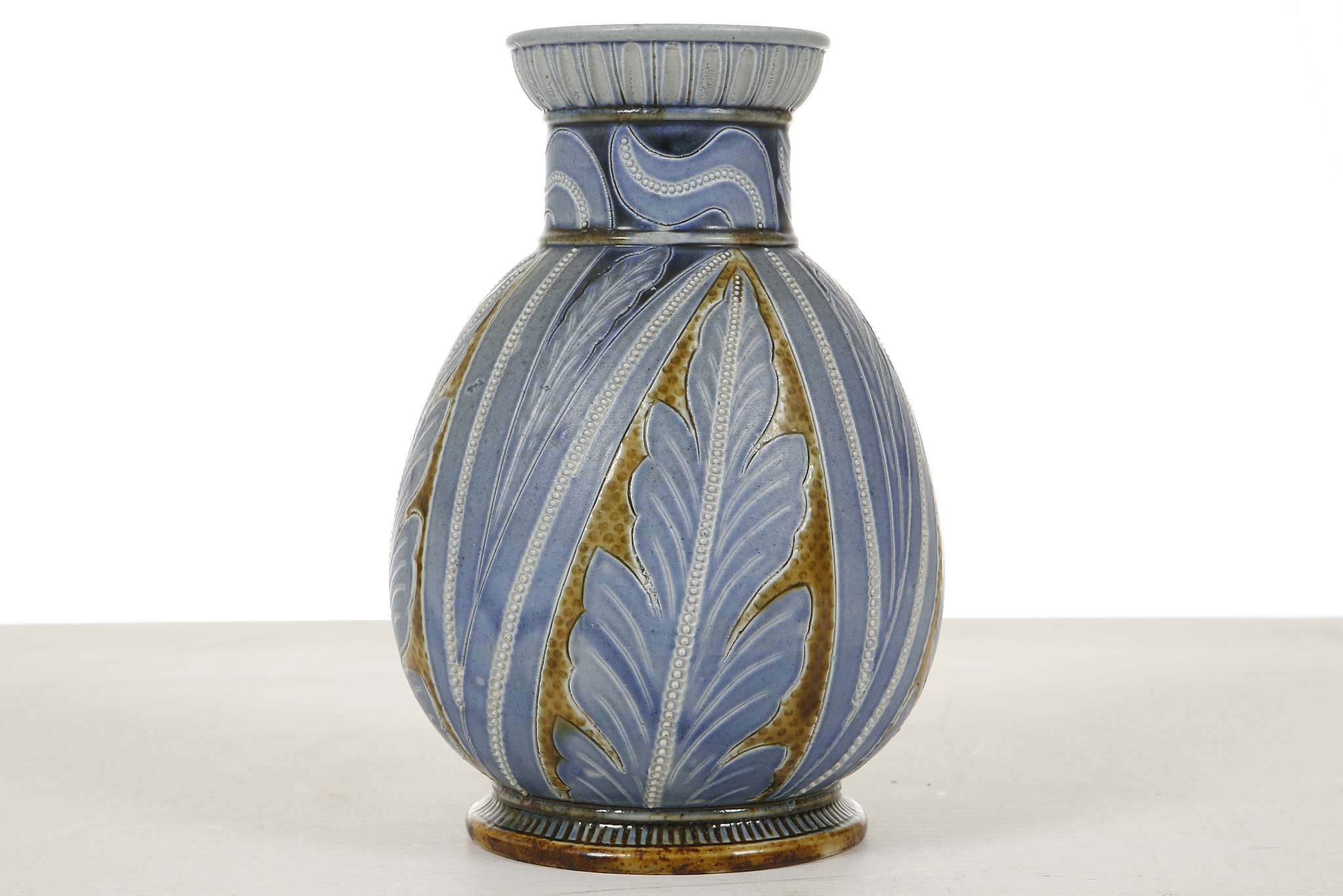 FRANK BUTLER FOR DOULTON LAMBETH, an ovoid vase, dated 1876, incised with stylised leaf decoration - Image 2 of 4