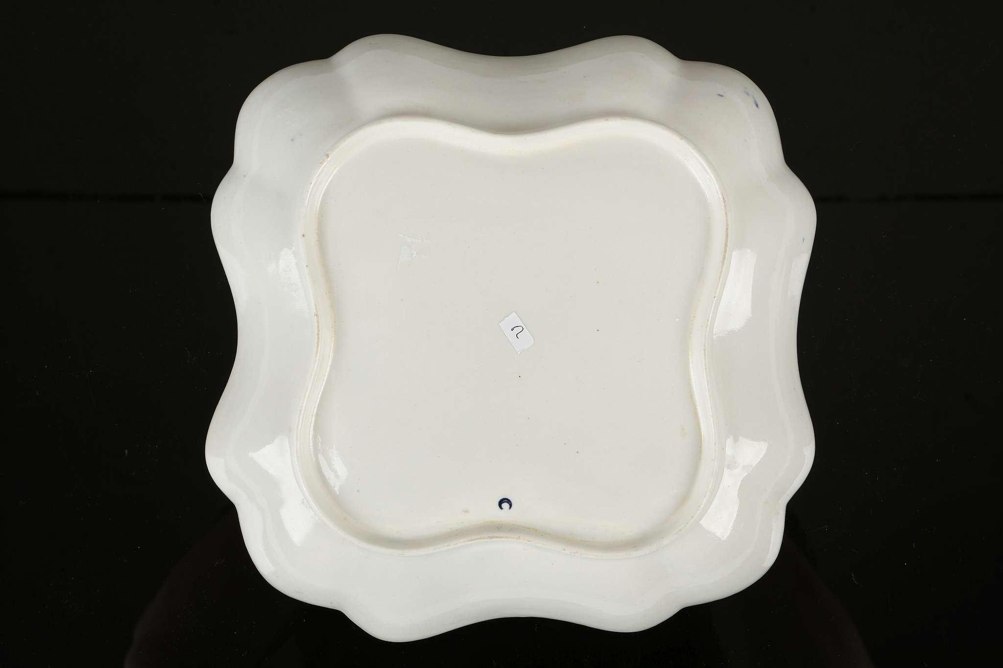 A WORCESTER DESSERT DISH, circa 1770, of unusual lobed square shape, printed in blue with the ' - Image 2 of 2