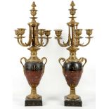 A pair of Italian mid 19th Century six pot five branch Grand Tour candelabra, urn decoration,