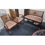 A 19th Century style, mahogany and cane back two seater sofa, together with a pair of matching