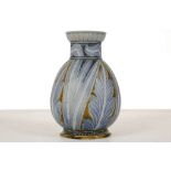 FRANK BUTLER FOR DOULTON LAMBETH, an ovoid vase, dated 1876, incised with stylised leaf decoration