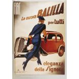 A cased set of four Art Deco style miniature posters, designed for Fiat motor company