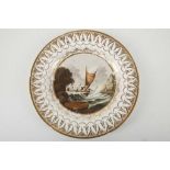 AN EARLY COALPORT PLATE, circa 1810, finely painted with a shipping scene of a boat in stormy