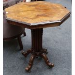 A Victorian octagonal topped occasional table with marquetry inlay on cabriole support