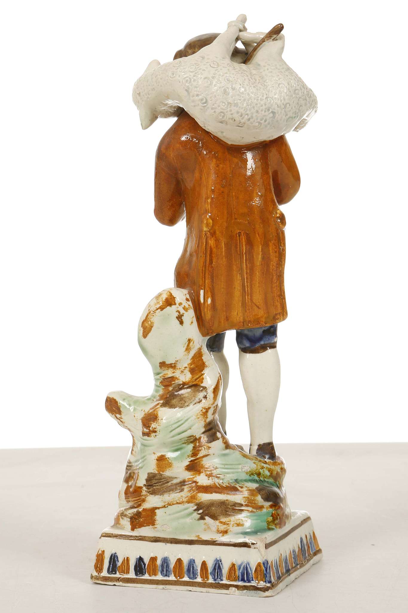 A FINE AND RARE PRATT WARE FIGURE OF THE 'LOST SHEEP FOUND', circa 1800-10, finely modelled as a - Image 2 of 3