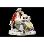 A MEISSEN FIGURE GROUP OF LOVERS, circa 1870, after the model by J.J. Kändler, modelled as a