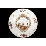 A FINE MEISSEN PLATE, circa 1740, finely painted with a 'Kauffahrtei' scene of figures by a
