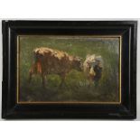 W. Moris, 19th Century, oil on canvas, study of two cows, signed lower right, on a later