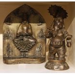 A bronze figure of Ganash with parasol, a bronze Buddhist shrine and a Chinese bronze goose (3)