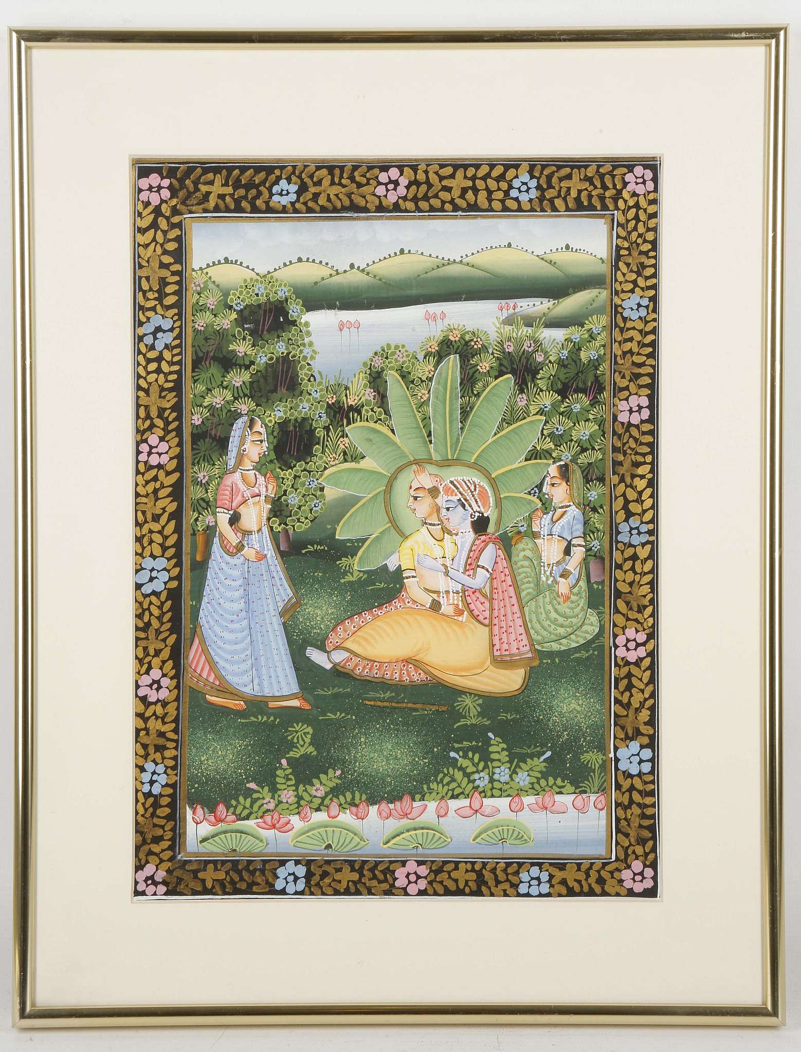 A set of four gouache on linen, depiction of Lord Rama and women, 21 x 31cm, all framed (4) - Image 3 of 8