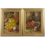 Attributed Oliver Clare 1853-1927, 'Grapes' and 'Strawberries', a pair of oil on canvas, still