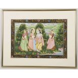 A set of four gouache on linen, depiction of Lord Rama and women, 21 x 31cm, all framed (4)