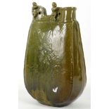 A Chinese Tang style lead green glazed flask, 29.5cm high