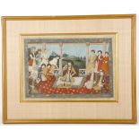 A rare antique, Indo / Persian gouache court scene, that includes a depiction of a European