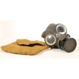 WWII gas mark, c.1939, with canvas carry sack c.1941, and binoculars Bausch & Lomb with WD stamp (