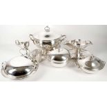 A collection of French / continental silver plated items to include a twin loop handled soupier, 3