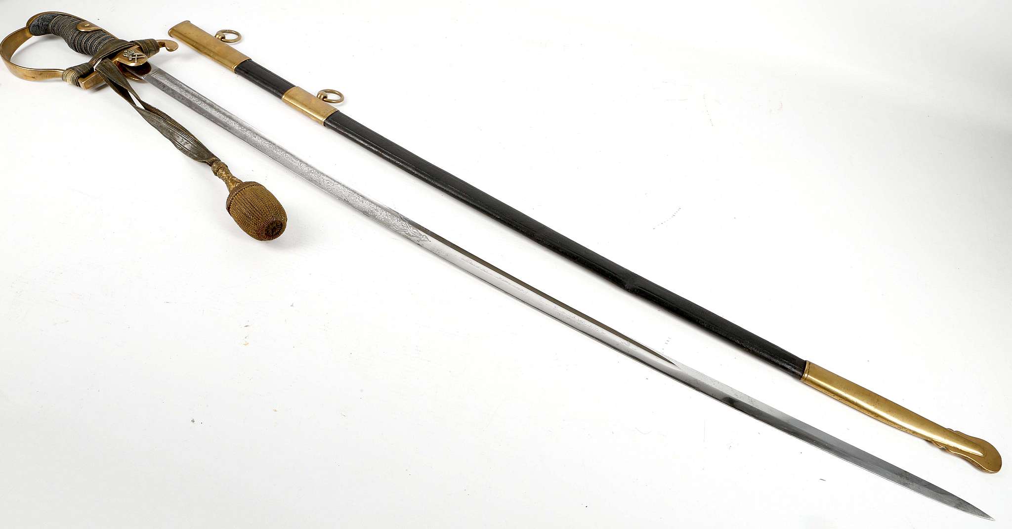 A German Imperial Army 'Bergban' Miner's sabre / sword, brass guard, shagreen wire bound grip,